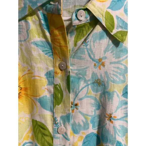 Saks Fifth Avenue Real Clothes 100% Linen Long Sleeve Button Up Floral Print 8 - Picture 2 of 8